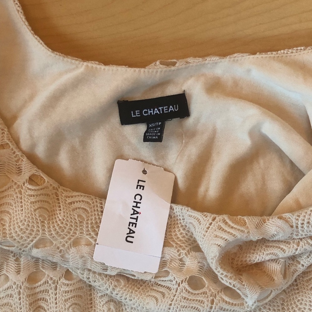 Le Chateau Cream Crochet Lace Mini Dress with Cap Sleeve Y2K Vintage - Picture 9 of 9